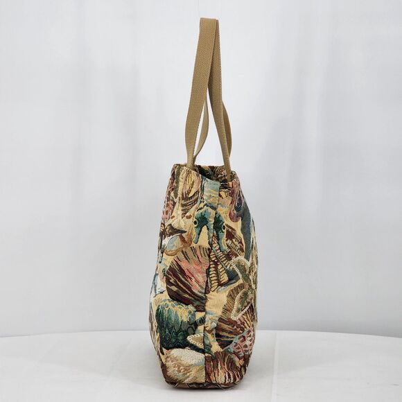 Vintage Sea Creature Tapestry Shopper Tote Bag Ocean Dolphin Turtle Shells - Picture 3 of 11